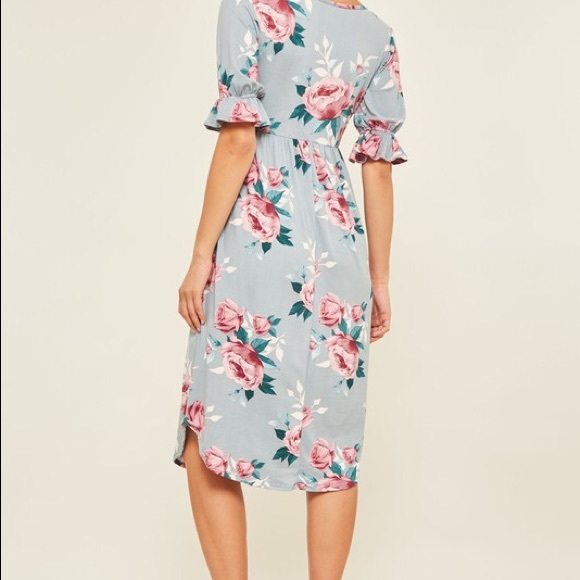 Blue Floral Print Dress - Picture 2 of 3